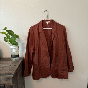 Eileen Fisher Open Front Cardigan M Brown Organic Linen Lightweight Jacket